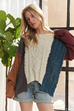 Beige Long Sleeve Colorblock Knit Sweater