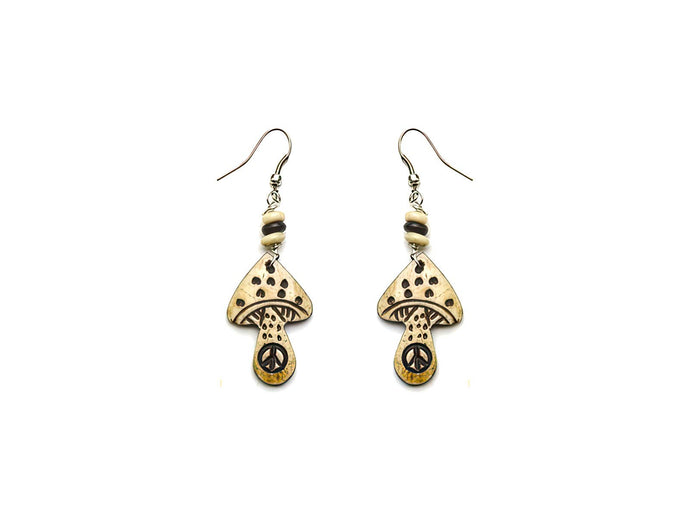 Mushroom Peace Bone Earrings