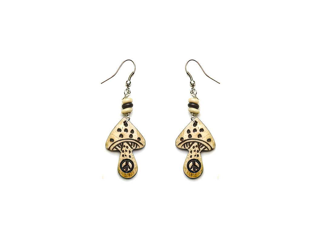 Mushroom Peace Bone Earrings