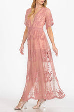 Ginger V Neck Fully Laced Maxi Dress with Side Slit