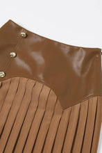 Brown Faux Leather Pleated Midi Skirt