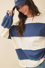 Pineapple Navy Oversized Color Block Long Sleeve Pullover