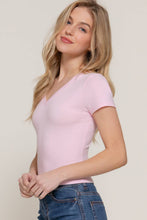 Pale Pink Short Sleeve V-neck Crop Top
