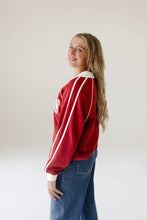 Crimson White Indiana Sunday Slate Striped Collar Fleece Crewneck