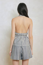 Chambray Stripe Saltwater Stripe Decorative Knit Waist Shorts