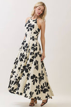 Ivory Floral Print Sleeveless Halter Maxi Dress