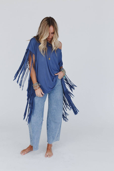 Denim Showstopper Fringe Top