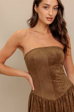 Brown faux suede midi dress