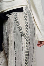 Black Striped Textured Fabric Crafted Waistband Wide-Leg Pants