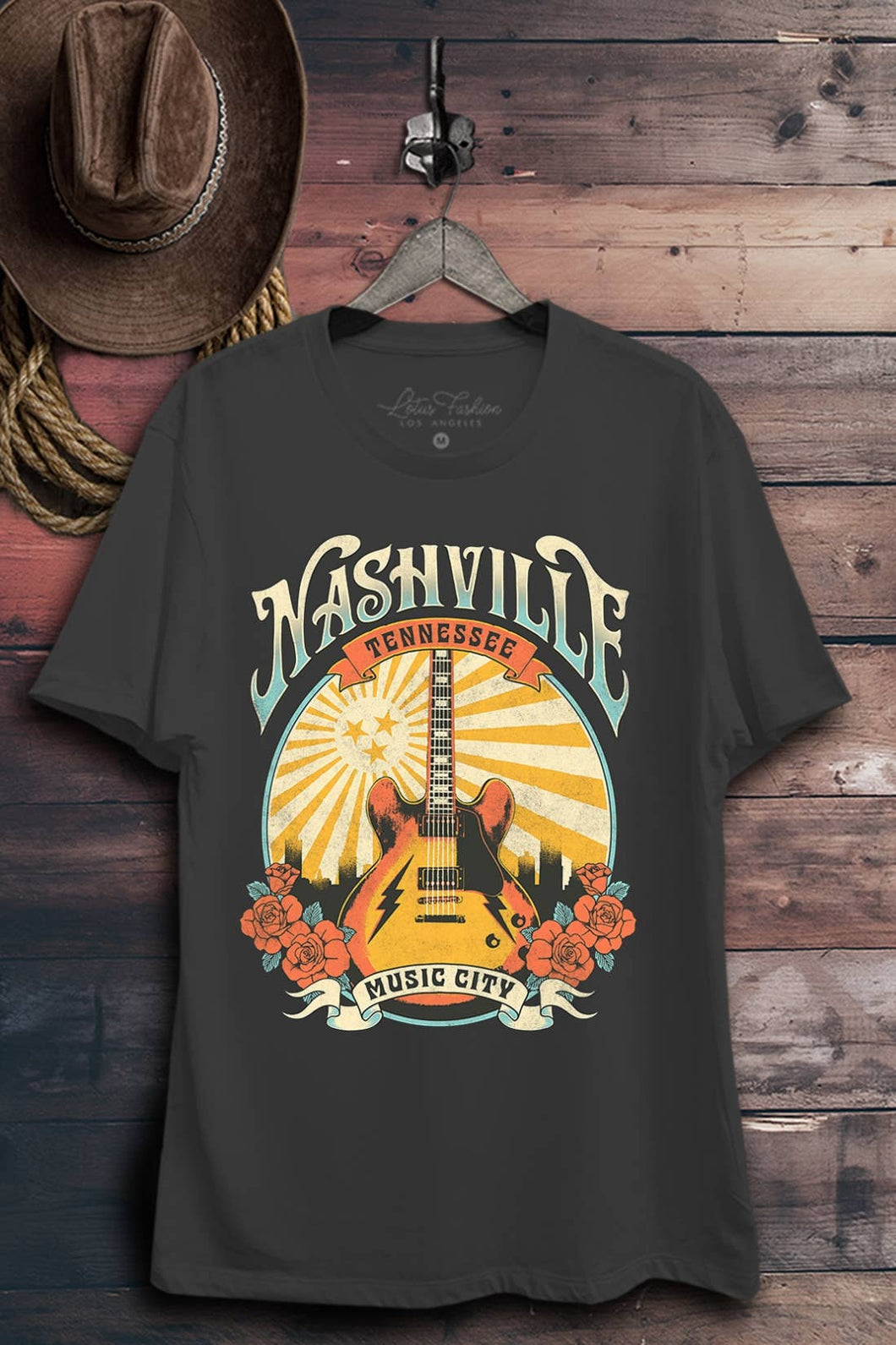 Dark Grey Nashville Music City Tennessee Graphic Top