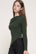 Dusk Green Long Sleeve Asymmetric Gathered Sweater