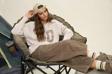 Oatmeal Distressed Long Sleeve Varsity Knit Top