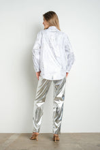 IT3269 Metallic Foil Long Sleeve Button Down Shirt: Silver / L