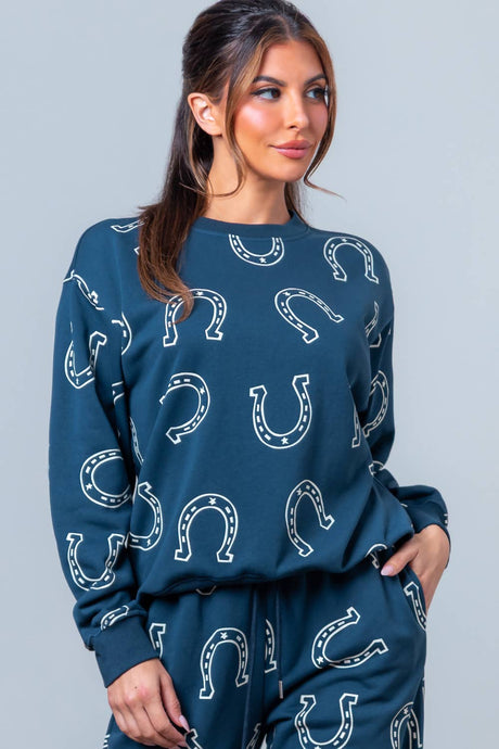 Navy Round Neck Horseshoe Sweatshirt