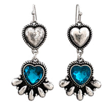 Crystal Turquoise Navajo Heart Blossom Silver Earrings: