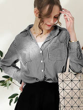 Black White Striped Button Down Long Sleeve Collared Shirts