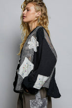 Black Round Neck Long Sleeve Crochet Embroidered Patch Lace POL Top