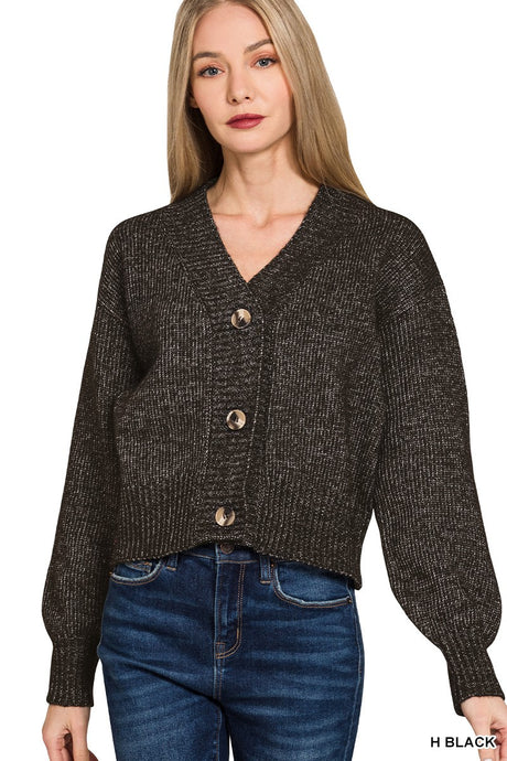 Heather Black Melange Button Front Zenana Cardigan 9/21/26 1458