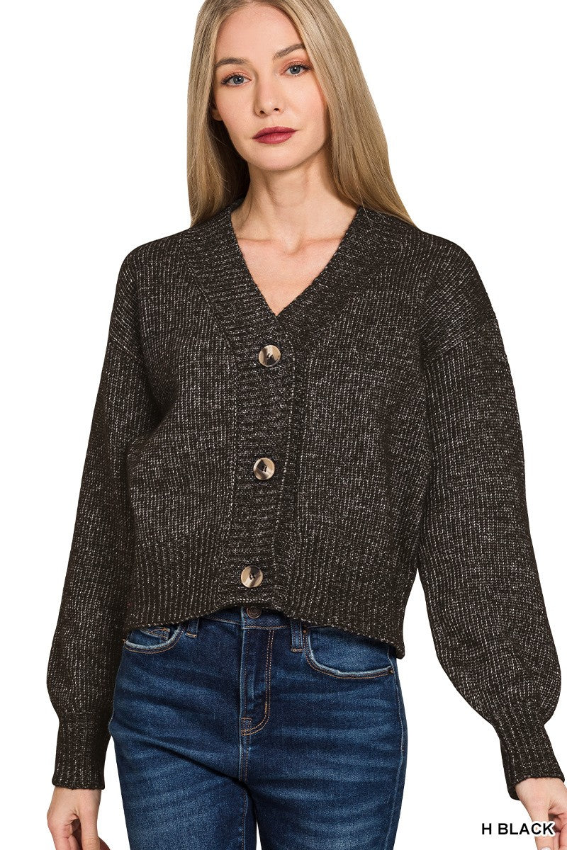 Heather Black Melange Button Front Zenana Cardigan 9/21/26 1458