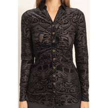 Black Certain To Charm Burnout Velvet Ruched Shirt