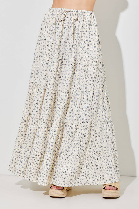 Cream Multi Floral Tiered Maxi Skirt