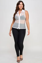 White Plus Size Collared Mesh Smock Glitter Button Down Top