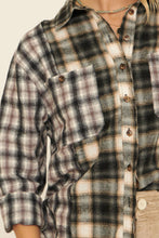 Black Woven Contrast Plaid Front Pocket Button Shirt