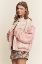Baby Pink Teddy Sherpa Floral Mixed Fabric Jacket
