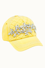 Yellow Floral Vine Bejeweled Glitz Quilted Cap, Adjustable:
