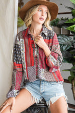 Mocha Coral Bandana Print Woven Long Sleeve Bucketlist Shirt: