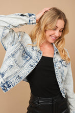 Light Wash Acid Washed Shoulder Beading Denim Jacket