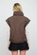 Chocolate Brown Sculpted Panel Quilted Mock Neck Puffer Vest