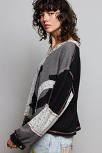 Black Star Patches Balloon Sleeve Deep V Neck Thermal Knit POL Top