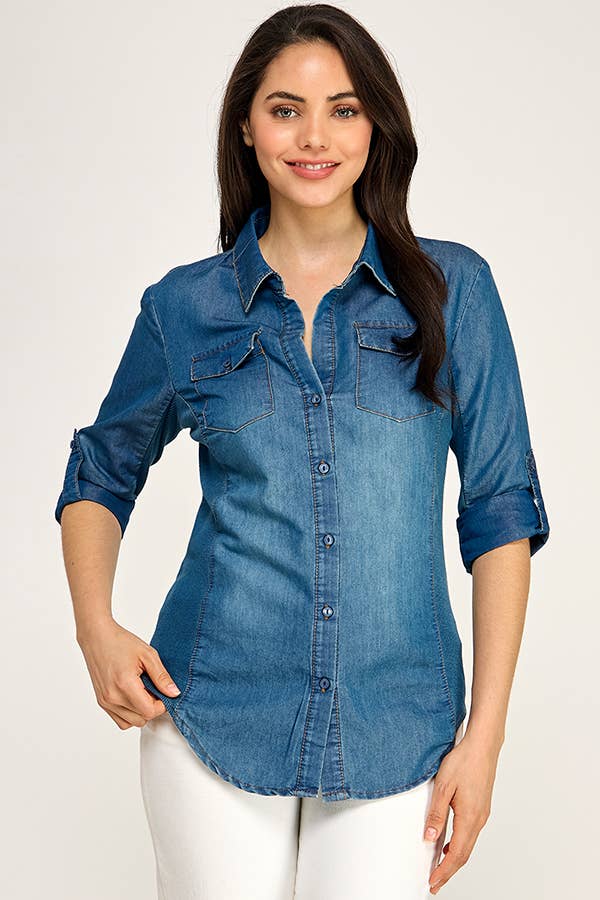 Medium Knit to Fit Vintage Wash Denim Button Down Shirt