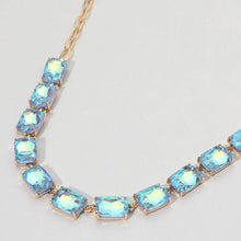 Blue Cushion Rectangular Stone Cluster Link Evening Necklace