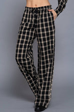 Black Taupe Wide Leg Plaid Woven Pants