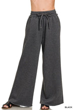 Light Olive Acid Wash Fleece Palazzo Sweatpants With Pockets