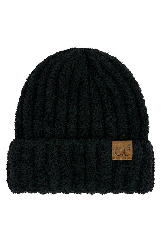 Black C.C Solid Color Fuzzy Beanie