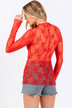 Red Game Day Long Sleeve Floral Lace Top