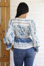 Lace Trim Tie Front Long Sleeve Blouse