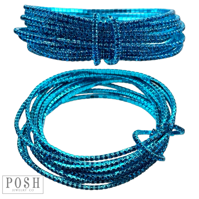 Blue Tiny rhinestone stretch bracelet set