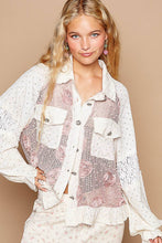 POL Taupe Long balloon sleeve flower detail button down shirt