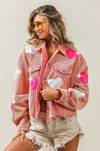 Pink Fuchsia Sequin Heart Patches Washed Corduroy Bibi Jacket 11/18/25 1244