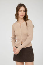 Mocha Snap Button Round Neck Knit Cardigan