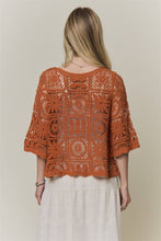 OPEN-KNIT SQUARE CROCHET TOP Rust