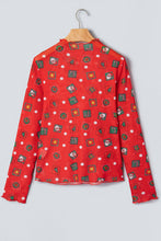 Fiery Red Christmas Polka Dot Sheer Mesh Long Sleeve Top