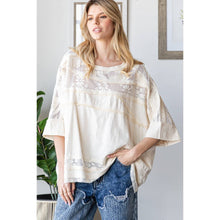 Cream Washed Lace Contrast Boxy Loose Oli+Hali Top