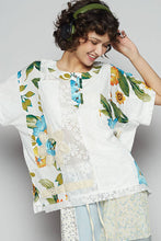 Aqua POL Round neck short sleeve floral knit rib top