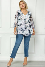 Ivory Black Taupe Plus Bloom Water Floral Layered Blouse
