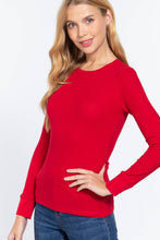 Red Long Sleeve Crew Neck Thermal Knit Top